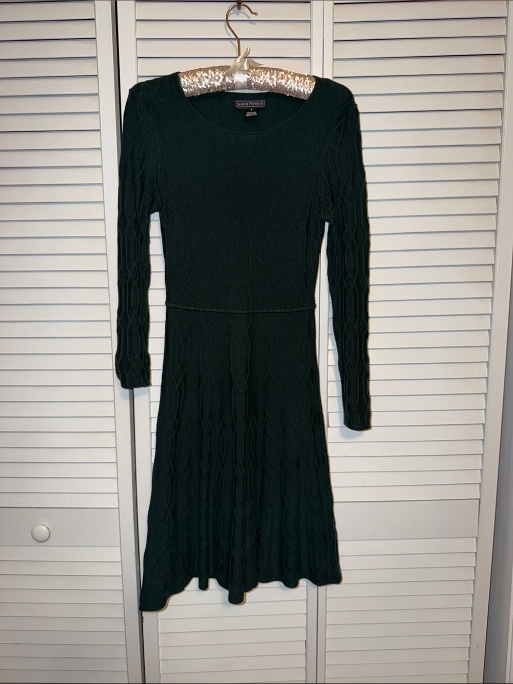 Jessica Howard Dark Green Cable-Knit Long Sleeve Dress